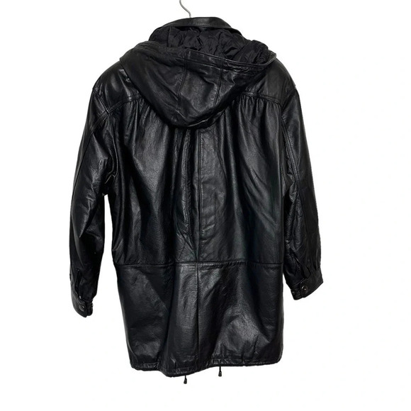 Vintage Jacqueline Ferrar M black leather utility style jacket coat hood Matrix - Picture 4 of 8